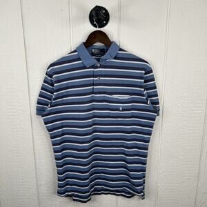 Vintage 90's Polo by Ralph Lauren Blue Striped Polo Shirt Medium